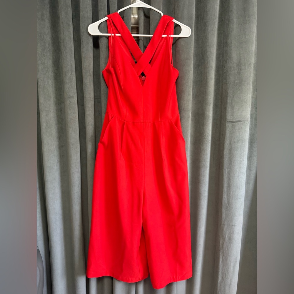 Adelyn Rae Orange Sleeveless Jumpsuit Romper Wide Leg Strappy Shoulder Small